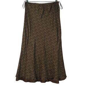 Sundance Womens Brown Green 100% Silk Scroll Damask Maxi Skirt Size 12 goblin